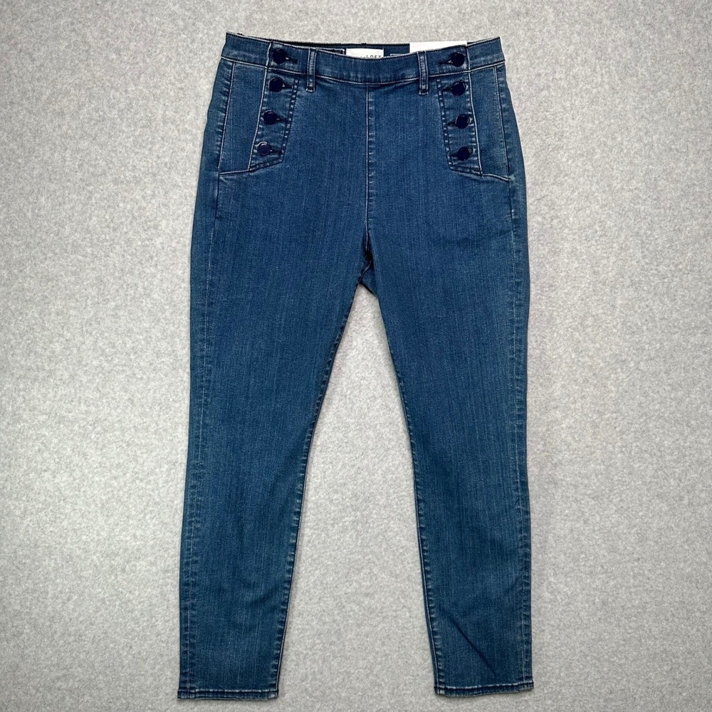 LOFT High Waist Skinny Sailor Jeans Womens 30 10 Medium Indigo Blue Button Front